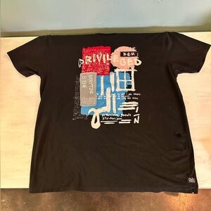 Graphic Black Tee with Red and Blue Design
